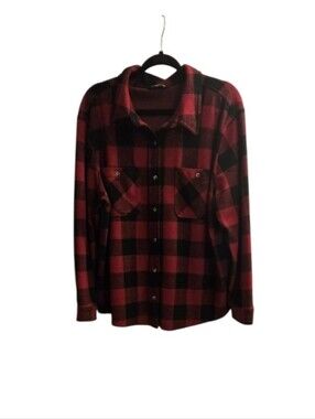 Women's Red and Black Plaid Button-Down Shirt. XL